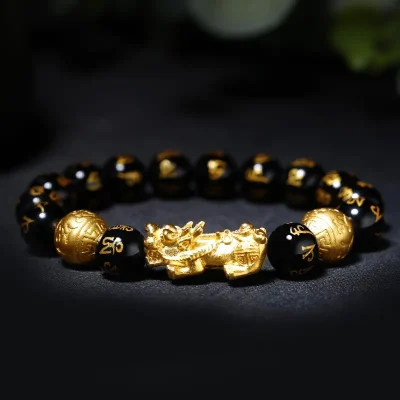 Black Obsidian Pixiu Bracelet with Six-Syllable Mantra The Fortune Keeper (1)