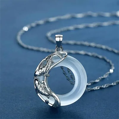 Lucky Koi Fish Necklace Sterling Silver Wealth 9 & Safety 6 Amulet (1)