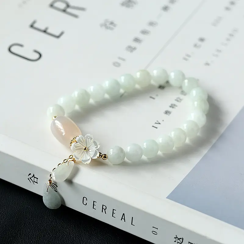 Natural Jade Bracelet with Shell Flower & 14K Gold Filled (2)