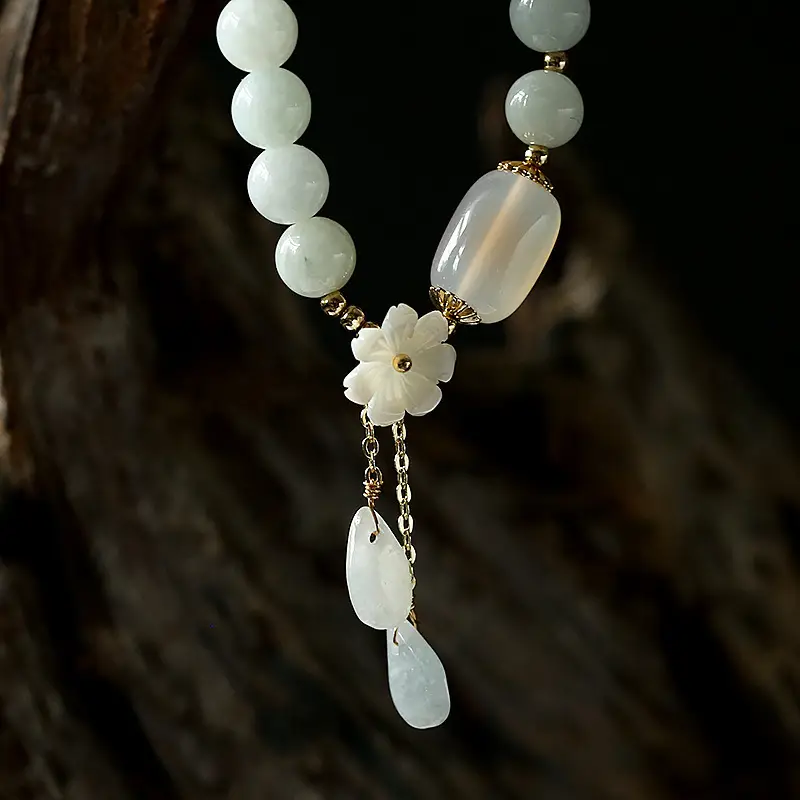 Natural Jade Bracelet with Shell Flower & 14K Gold Filled (3)