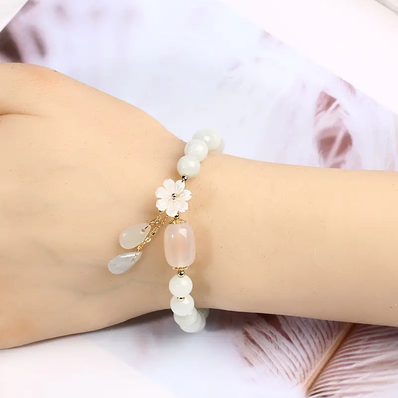 Natural Jade Bracelet with Shell Flower & 14K Gold Filled (4)