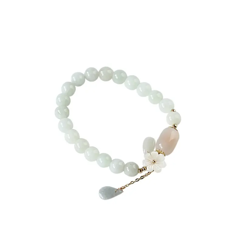 Natural Jade Bracelet with Shell Flower & 14K Gold Filled (5)