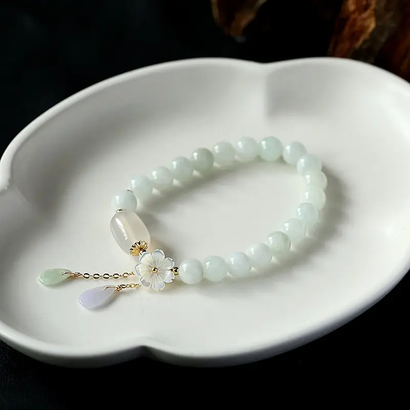 Natural Jade Bracelet with Shell Flower & 14K Gold Filled (6)