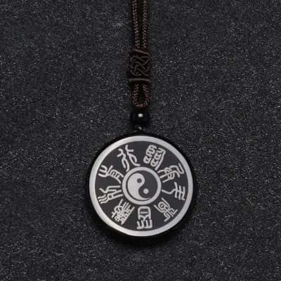 Taoist Protection Necklace Black Obsidian 5 Sacred Mountains & 9 Mantra Amulet (1)