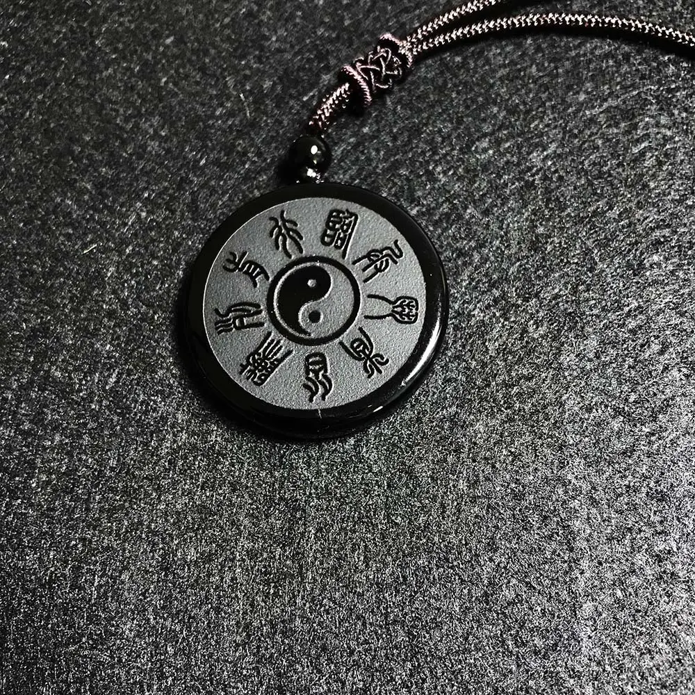 Taoist Protection Necklace Black Obsidian 5 Sacred Mountains & 9 Mantra Amulet (4)