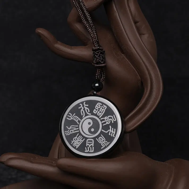Taoist Protection Necklace Black Obsidian 5 Sacred Mountains & 9 Mantra Amulet (5)