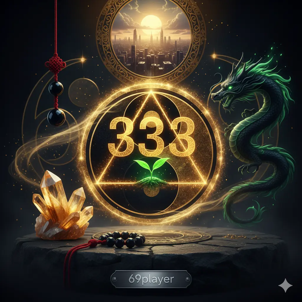 333 angel number visual in black and gold: mind, body and spirit.