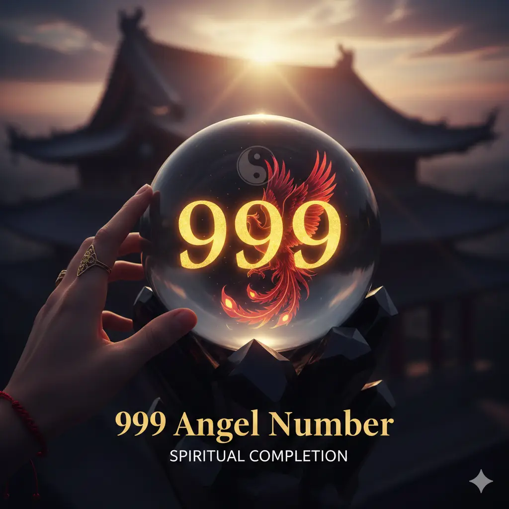 Crystal ball showing 999 with a red phoenix against a dark background.