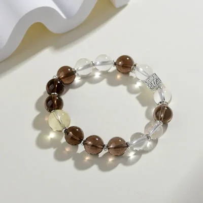 Aries Crystal Bracelet: Smoky Quartz & Clear Quartz for Grounding and Clarity
