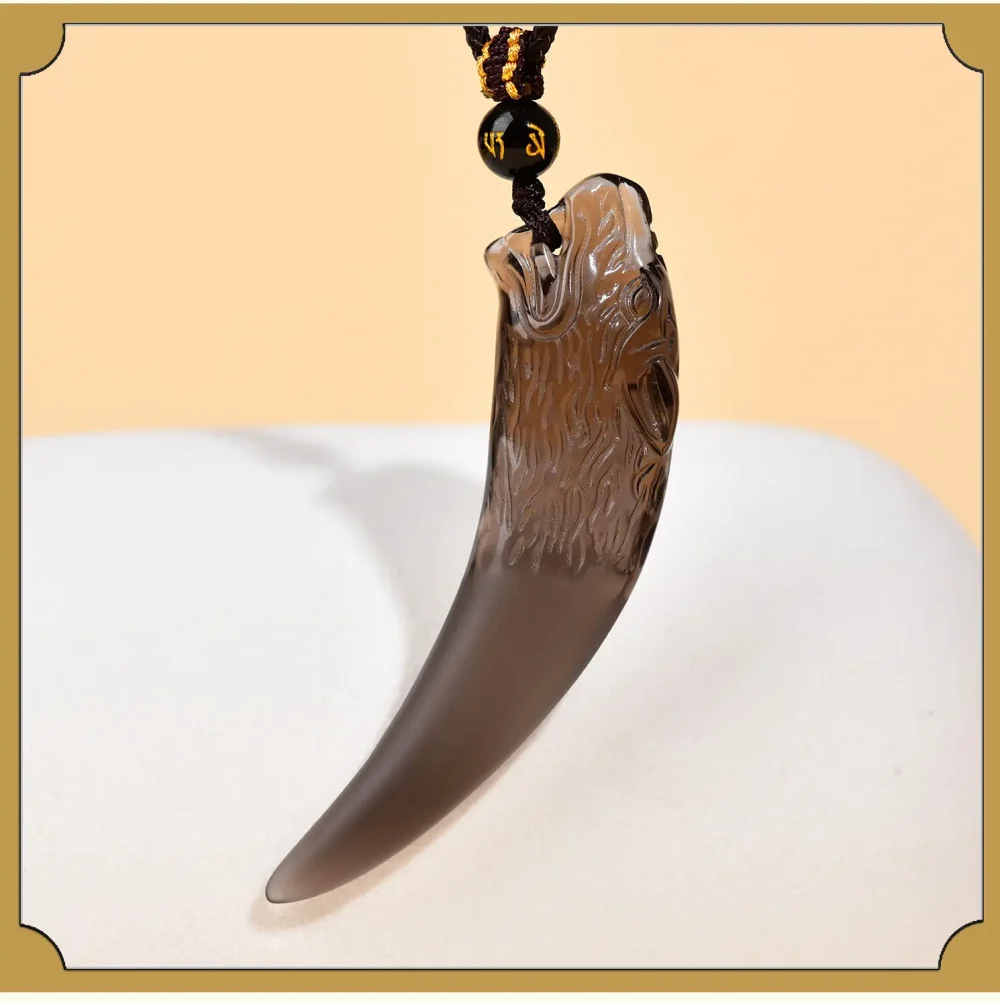 Black Obsidian Wolf Tooth Necklace - Natural Ice Crystal for Grounding & Protection
