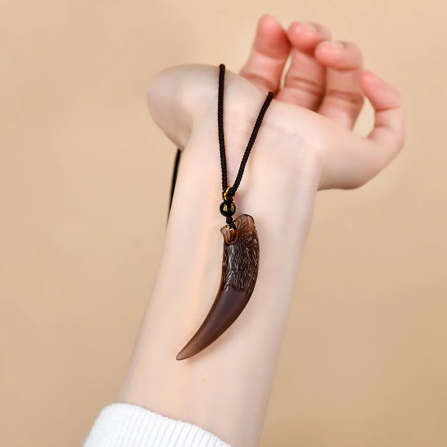 Black Obsidian Wolf Tooth Necklace - Natural Ice Crystal for Grounding & Protection