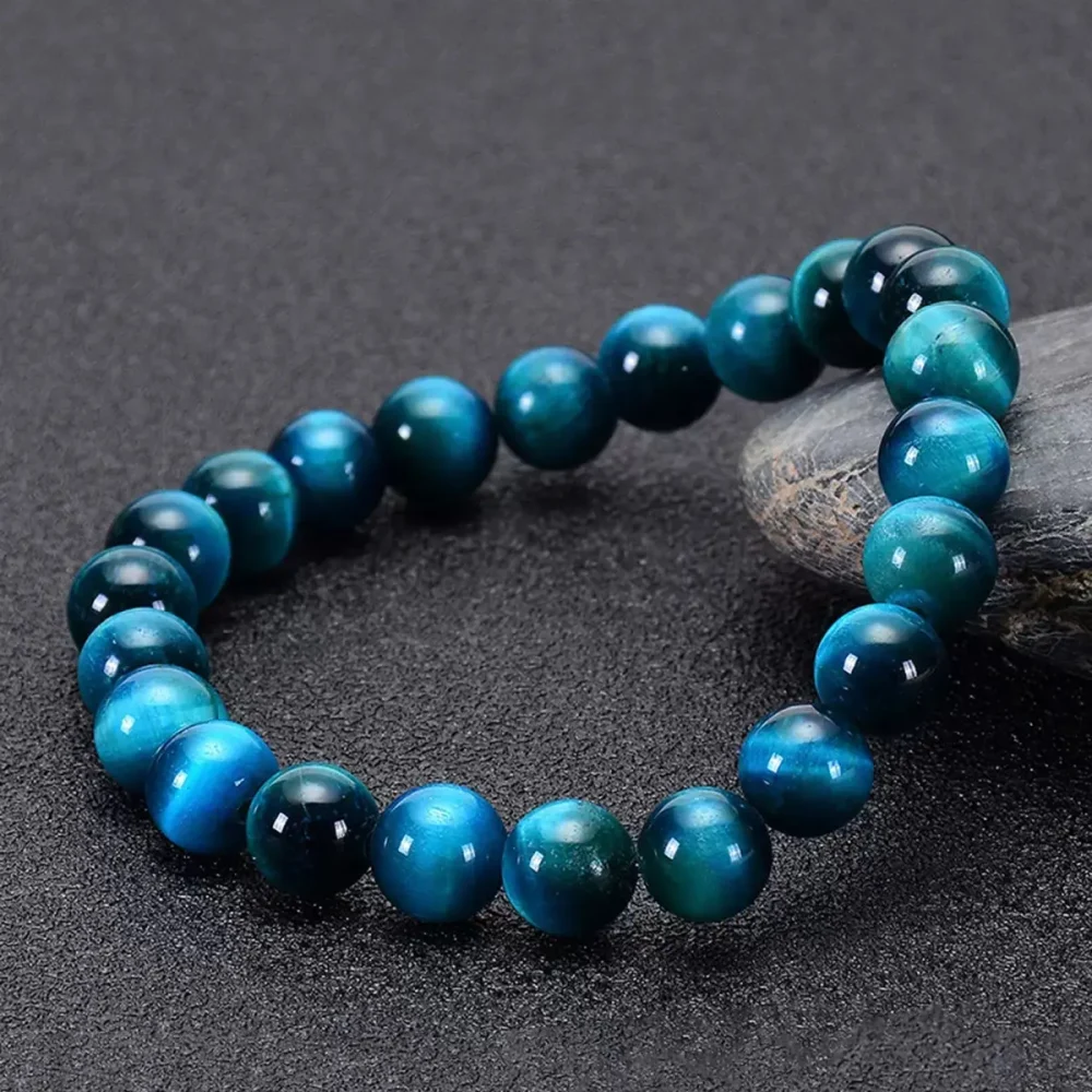 Blue Tiger's Eye Bracelet - Natural Sky Blue Stone for Internal Flow and Clarity