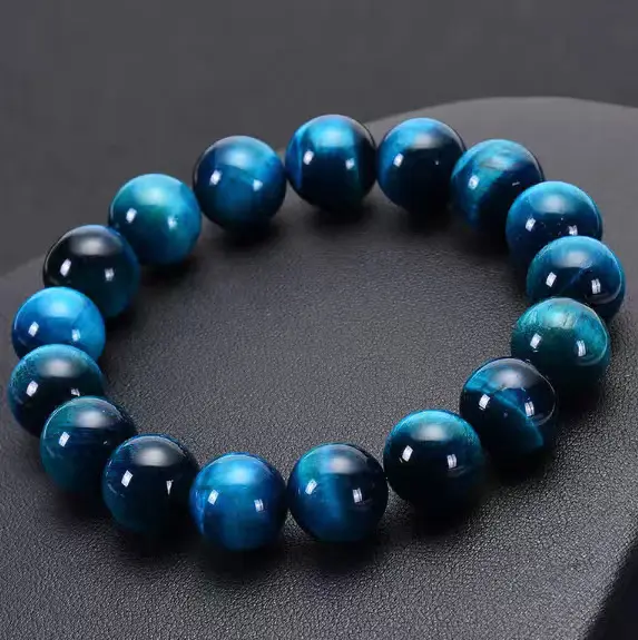 Blue Tigers Eye Bracelet: Blue Tiger's Eye Bracelet - Natural Sky Blue Stone for Internal Flow and Clarity