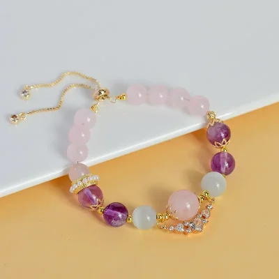 Cancer Zodiac Bracelet - Rose Quartz, Amethyst & Aquamarine for Emotional Balance