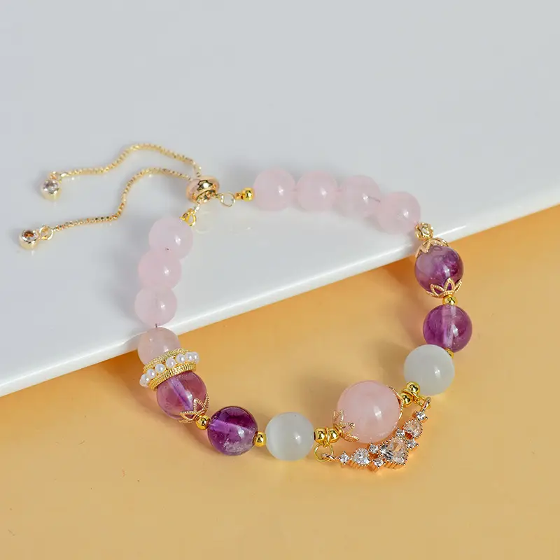 Cancer Zodiac Bracelet - Rose Quartz, Amethyst & Aquamarine for Emotional Balance
