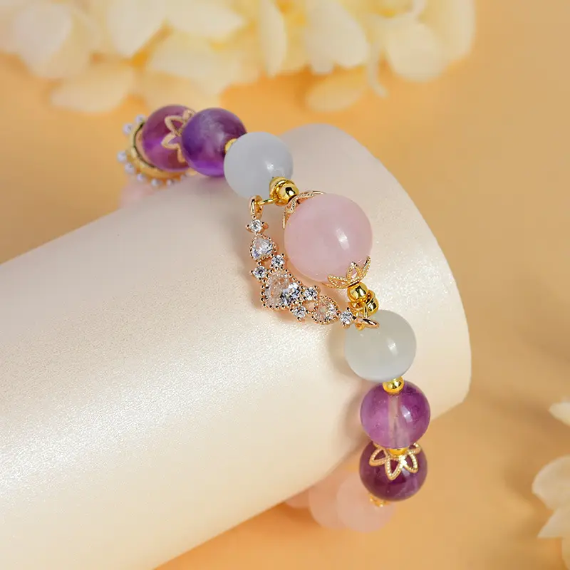 Cancer Zodiac Bracelet - Rose Quartz, Amethyst & Aquamarine for Emotional Balance