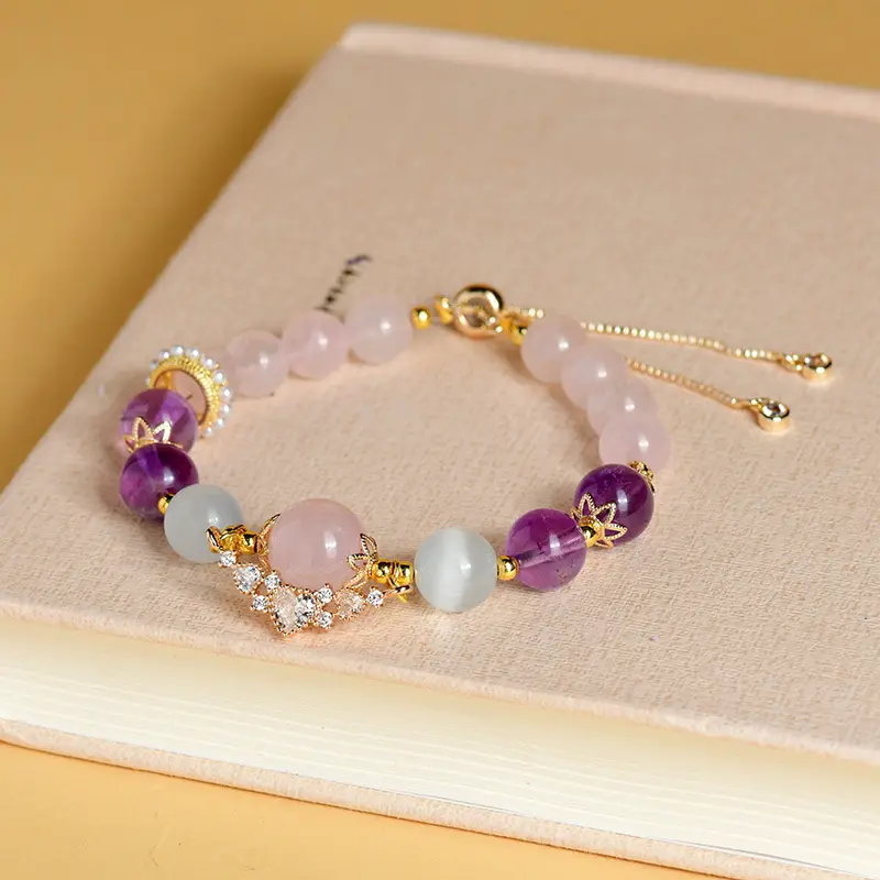 Cancer Zodiac Bracelet - Rose Quartz, Amethyst & Aquamarine for Emotional Balance