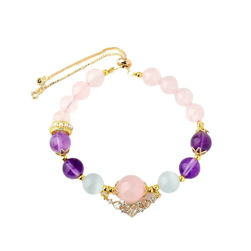 Cancer Zodiac Bracelet - Rose Quartz, Amethyst & Aquamarine for Emotional Balance