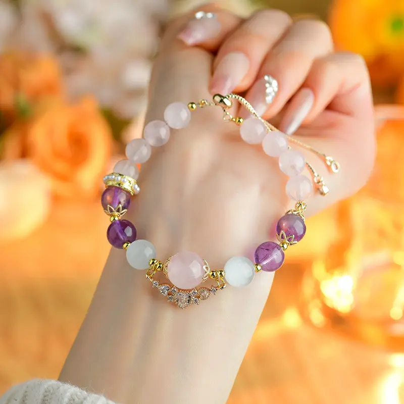 Cancer Zodiac Bracelet - Rose Quartz, Amethyst & Aquamarine for Emotional Balance