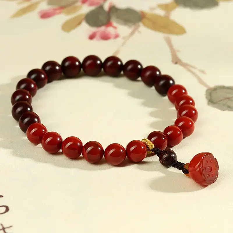 Five Elements Bracelet, Fire version: lobular rosewood and red agate beads.