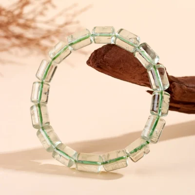 Green Crystal Bracelet with Natural Barrel Beads - 69player Wood Element Vitality & Prosperity Amulet