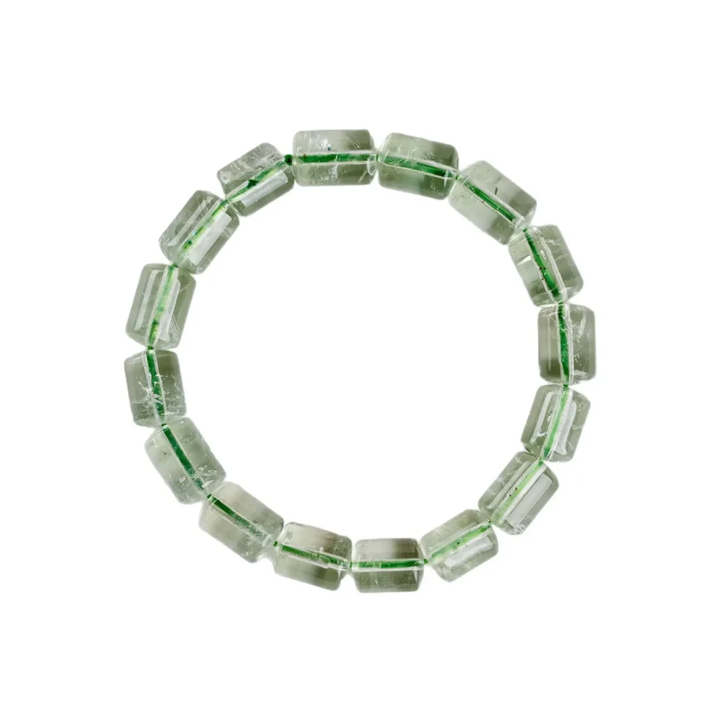 Green Crystal Bracelet with Natural Barrel Beads - 69player Wood Element Vitality & Prosperity Amulet