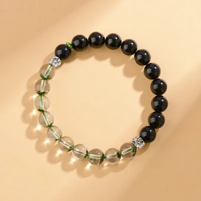 Green Phantom Quartz Bracelet with Black Onyx - 69player Dual-Tone Energy Balance & Grounding