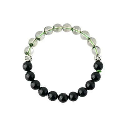 Green Phantom Quartz Bracelet with Black Onyx - 69player Dual-Tone Energy Balance & Grounding
