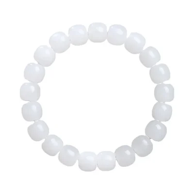 Hetian Jade Bracelet — Natural White Nephrite Barrel Bead Artisan Piece