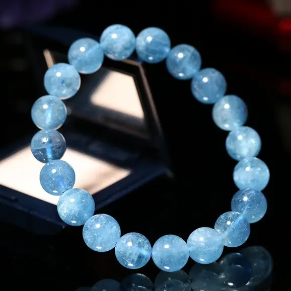 Aquamarine Crystal Bracelet - Natural Brazilian Ice-Grade Beads for Inner Peace & Flow