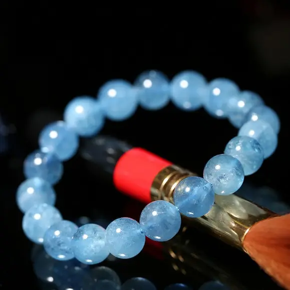 Aquamarine Crystal Bracelet - Natural Brazilian Ice-Grade Beads for Inner Peace & Flow