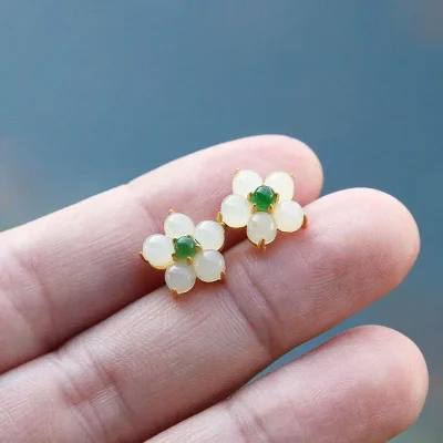 White Jade Flower Earrings - Purity & Growth Handcrafted Zen Jewelry