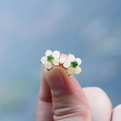 White Jade Flower Earrings - Purity & Growth Handcrafted Zen Jewelry