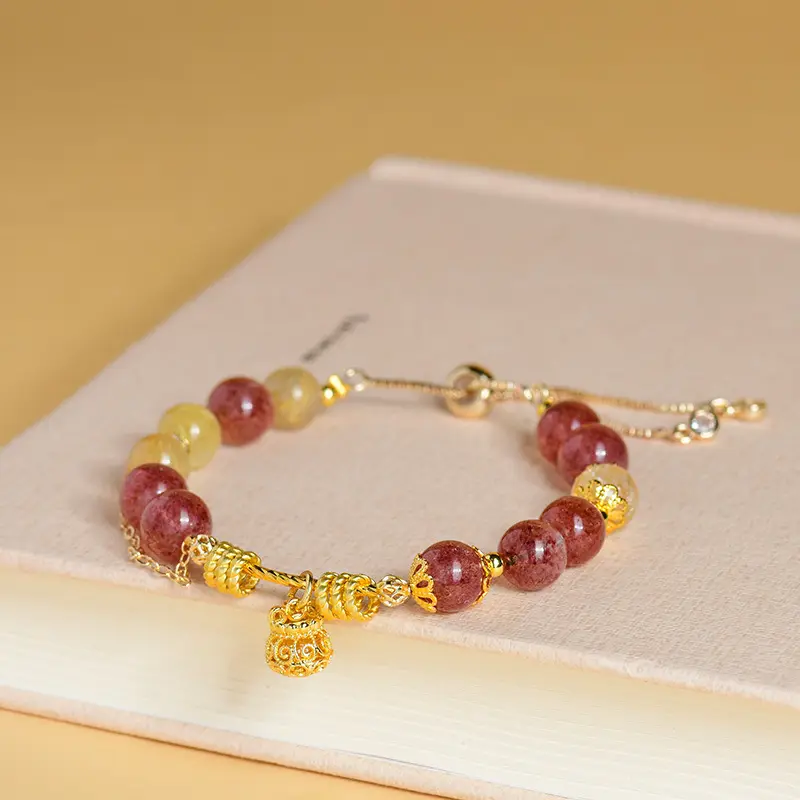 Leo Crystal Bracelet: Natural Strawberry & Rutilated Quartz for Vitality