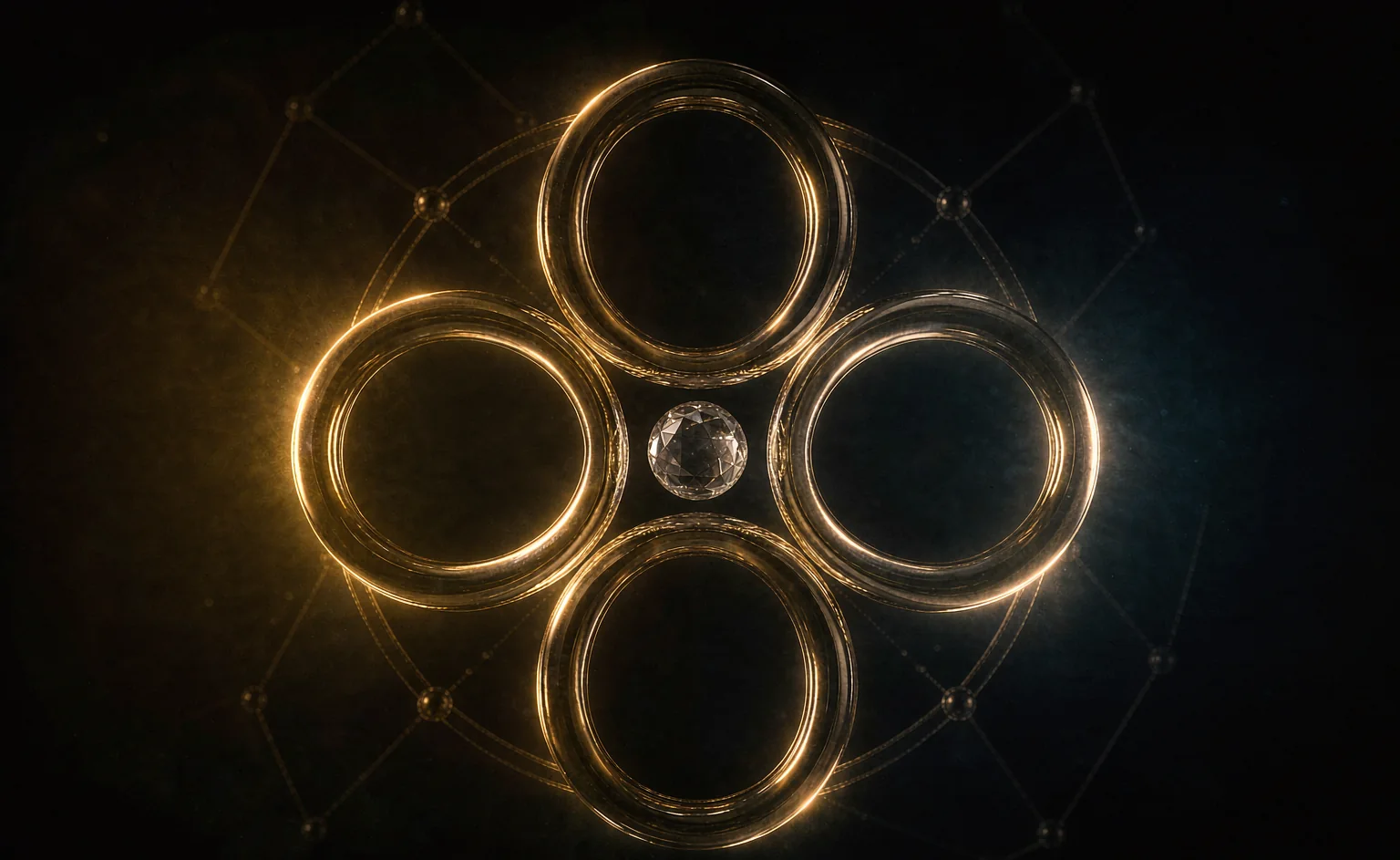 Angel number 000 symbolized as three golden circles of light around a clear quartz crystal sphere